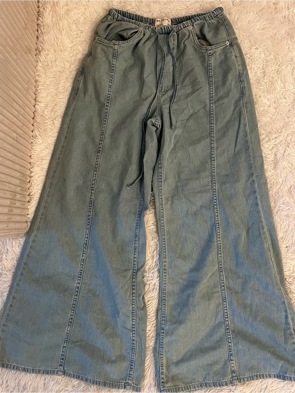 Free People Light Blue Wide Leg Denim Pants